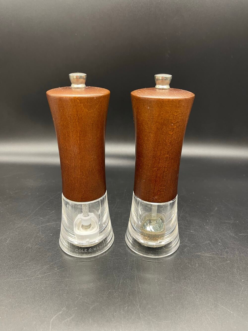 Cole & Mason Wood & Glass Salt & Pepper Shakers England